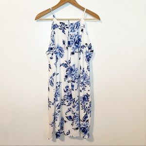 Iz Byer White and Blue Floral Dress